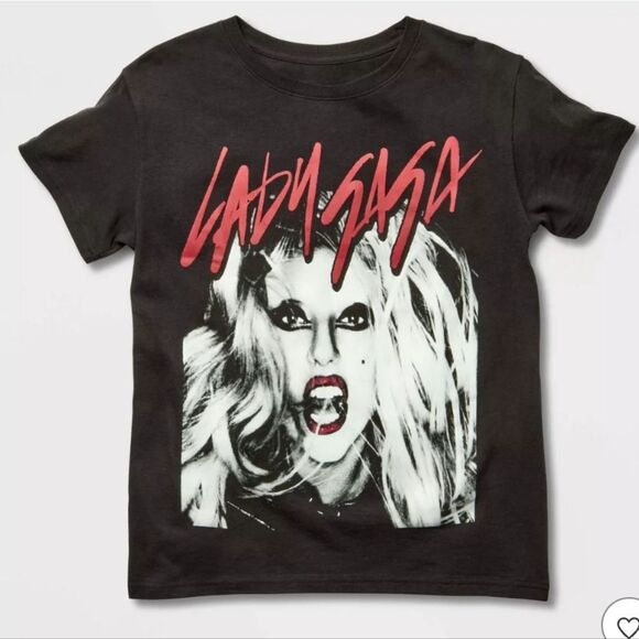 Women's Lady Gaga Red Lip Short Sleeve Graphic T-Shirt - Black - Picture 1 of 2